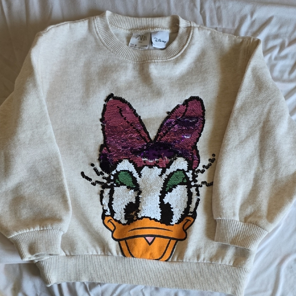 Zara Cream Sweater with Sequin Duck Design